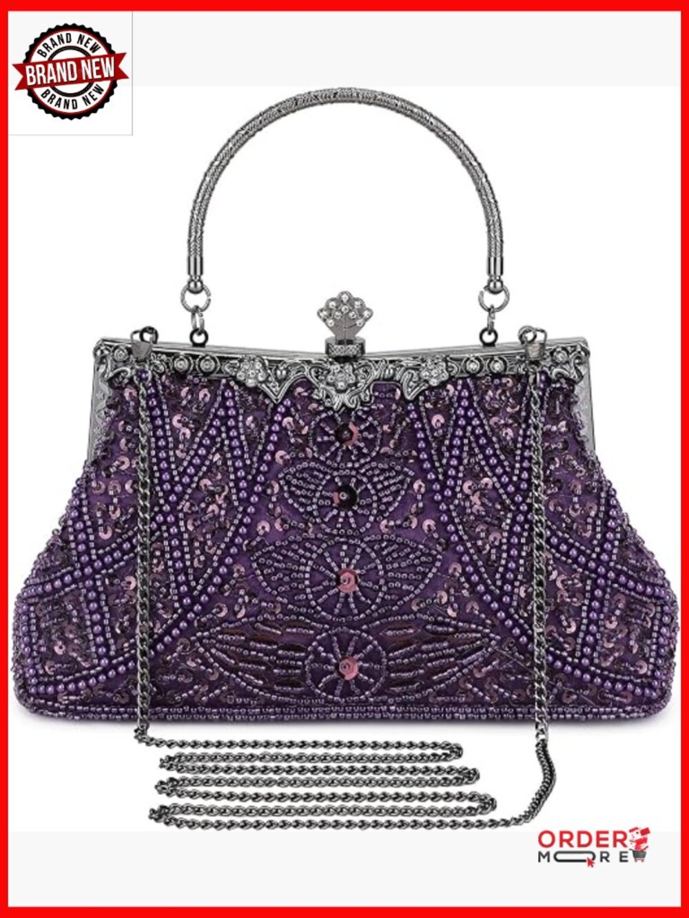 Vintage Beaded Clutch Evening Bag Formal Wedding Prom Purse Handbag
